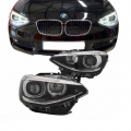 Μπροστινά Φανάρια Set Για Bmw 1 F20 / F21 11-14 LED Angel Eyes Μαύρα H7 Με Μοτέρ Depo - Headlights - Xenon - Bulbs